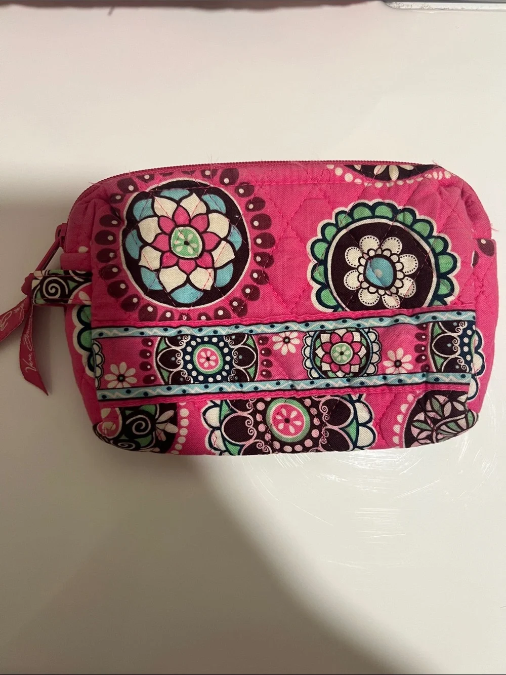 Vera Bradley Hot Pink Quilted Floral Medallion Cosmetic Pouch